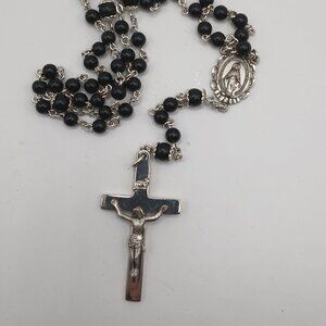 Vintage CREED Sterling Rosary with Black Faceted Beads